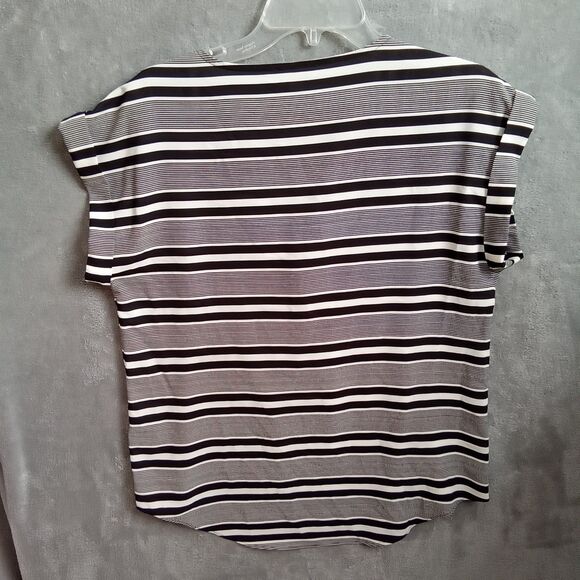 Calvin Klein Women Medium Black And White Striped Short Sleeve Pullover Zip... - Picture 8 of 8